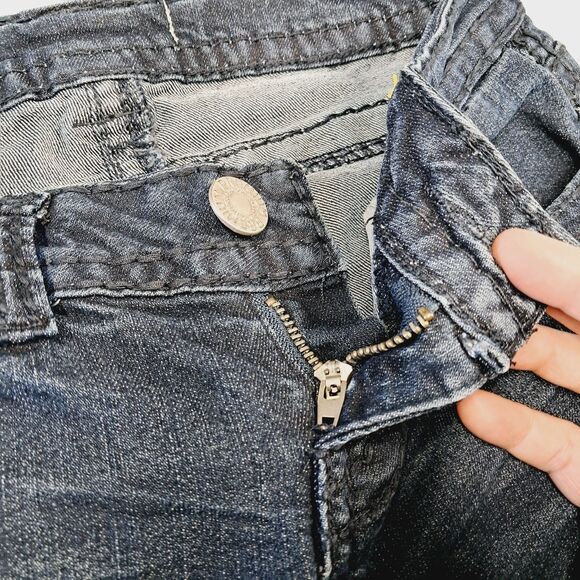 Y2k Vtg Almost Famous Dark Denim Boot Cut Flare Low Rise Jeans XS 1 Embellished - Picture 11 of 13